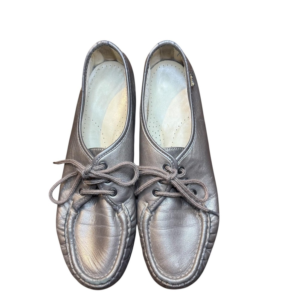 SAS Shoes Womens Size 8.5 Silver Leather Lace Up Moccasin Comfort Walking